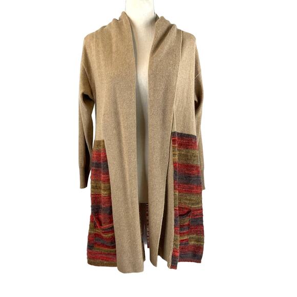 MaxMara Long Cardigan Wool Camel Tan Stripes Long Sleeves Boho - Picture 1 of 10
